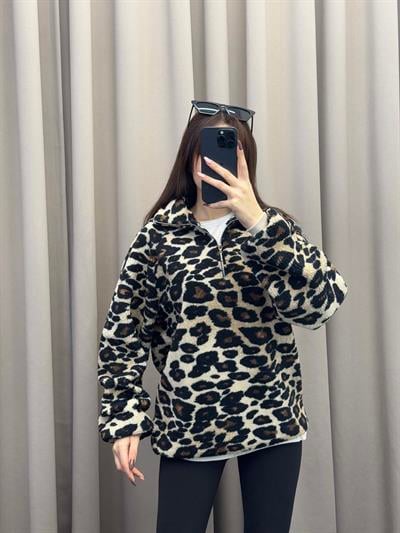 Leopar Dik Yaka Sweatshirt
