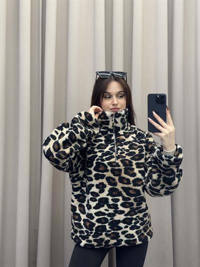 Leopar Dik Yaka Sweatshirt