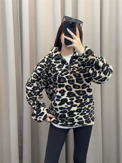 Leopar Dik Yaka Sweatshirt
