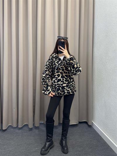 Leopar Dik Yaka Sweatshirt