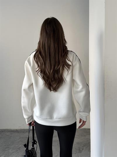 LEOPAR FLOK BASKI KOL ŞERİTLİ SWEAT EKRU