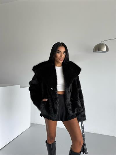 LOLİTA ŞALYAKA OVERSİZE KALIP KÜRK SİYAH