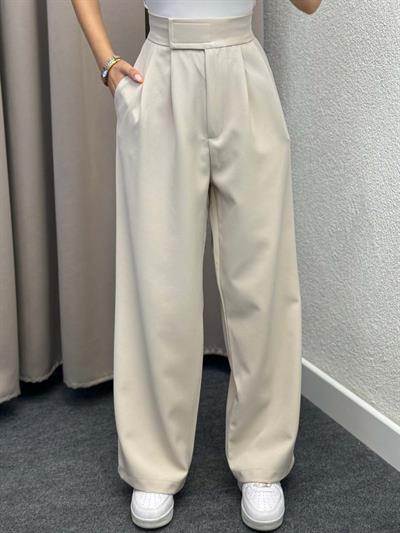 Lugo Bej Lastik Kemer Çırt Kaplamalı Pantolon