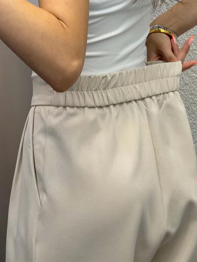 Lugo Bej Lastik Kemer Çırt Kaplamalı Pantolon