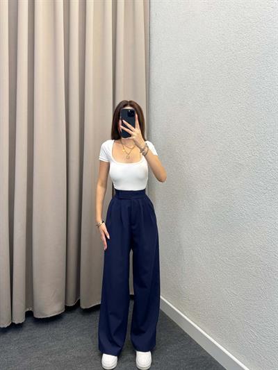 Lugo Lacivert Lastik Kemer Çırt Kaplamalı Pantolon