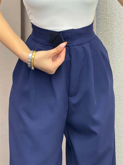 Lugo Lacivert Lastik Kemer Çırt Kaplamalı Pantolon