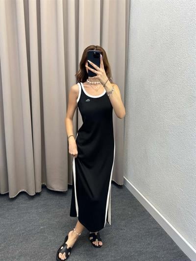 Lykos Yan Yırtmaçlı Siyah Elbise