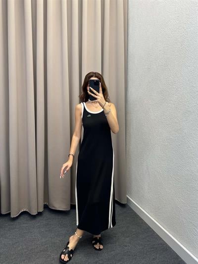 Lykos Yan Yırtmaçlı Siyah Elbise