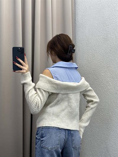 Maebel Gömlekli Tasarım Hırka - Gri