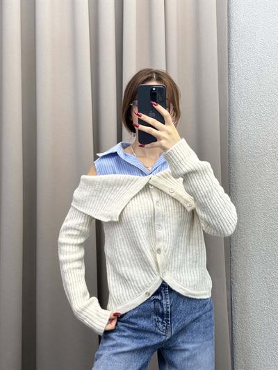 Maebel Gömlekli Tasarım Hırka - Gri