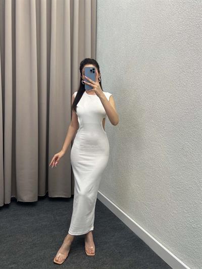 Maes Sırt Dekoliteli Beyaz Elbise