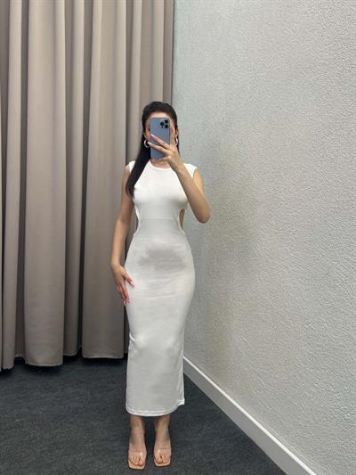 Maes Sırt Dekoliteli Beyaz Elbise