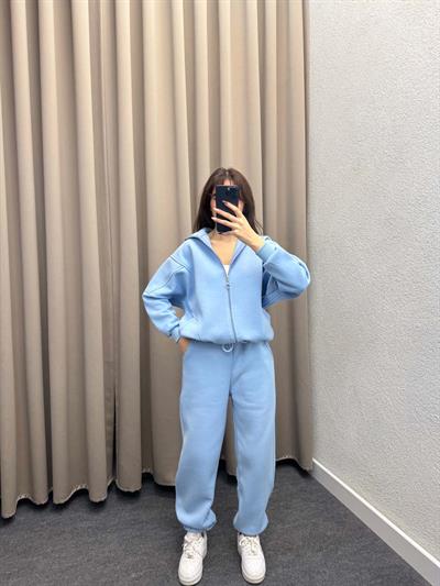 Mario Üç İplik Şardonlu Bebe Mavi Eşofman Takımı