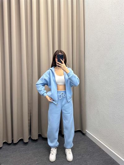 Mario Üç İplik Şardonlu Bebe Mavi Eşofman Takımı