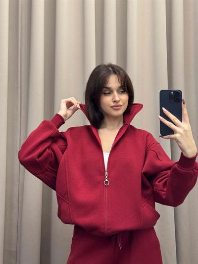 Mario Üç İplik Şardonlu Bordo Eşofman Takımı