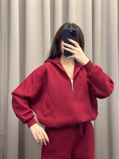 Mario Üç İplik Şardonlu Bordo Eşofman Takımı