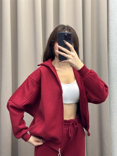 Mario Üç İplik Şardonlu Bordo Eşofman Takımı