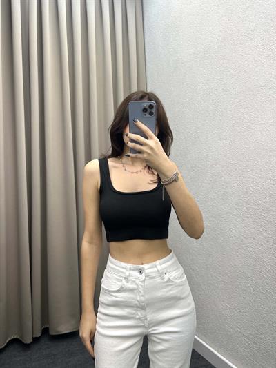 Mila Siyah Halter Yaka Fitilli Crop