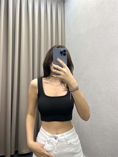 Mila Siyah Halter Yaka Fitilli Crop