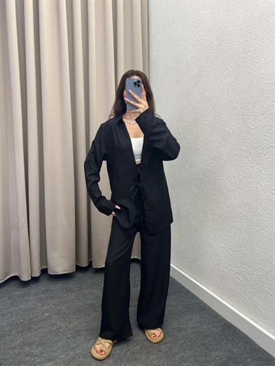 Milano Siyah Bağlamalı Kimona Takım