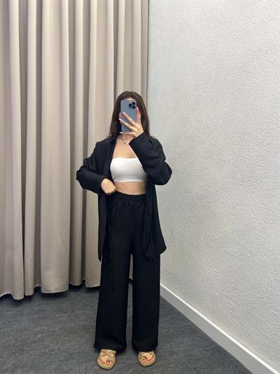 Milano Siyah Bağlamalı Kimona Takım