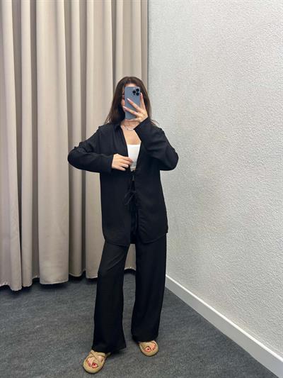 Milano Siyah Bağlamalı Kimona Takım