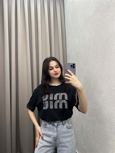 Miu Siyah Oversize Tshirt