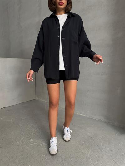 MODAL KUMAŞ SALAŞ CEPLİ GÖMLEK SİYAH