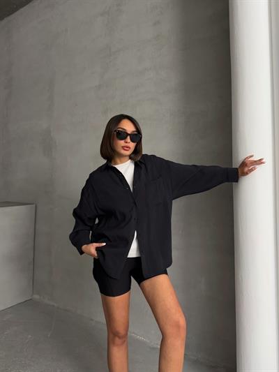 MODAL KUMAŞ SALAŞ CEPLİ GÖMLEK SİYAH