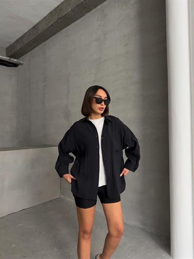 MODAL KUMAŞ SALAŞ CEPLİ GÖMLEK SİYAH