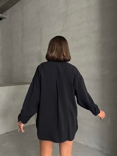 MODAL KUMAŞ SALAŞ CEPLİ GÖMLEK SİYAH