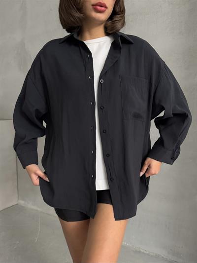 MODAL KUMAŞ SALAŞ CEPLİ GÖMLEK SİYAH