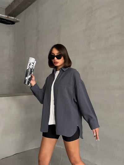 MODAL KUMAŞ SALAŞ TEK CEP GÖMLEK FÜME