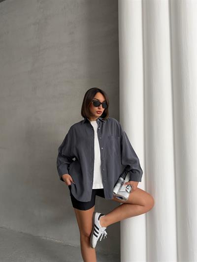 MODAL KUMAŞ SALAŞ TEK CEP GÖMLEK FÜME