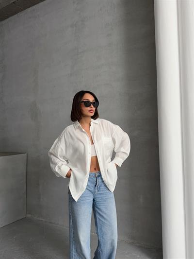 MODAL KUMAŞ SALAŞ TEK CEPLİ GÖMLEK BEYAZ