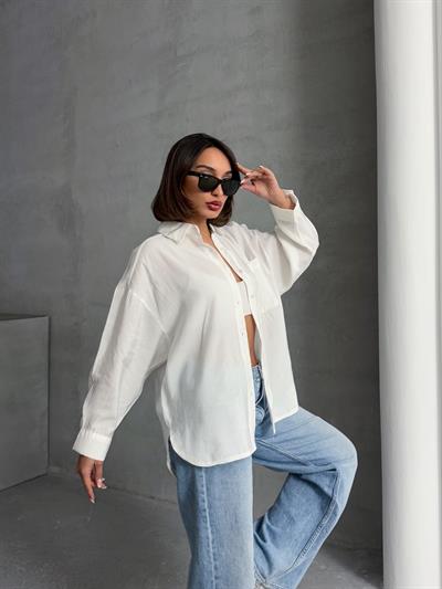 MODAL KUMAŞ SALAŞ TEK CEPLİ GÖMLEK BEYAZ