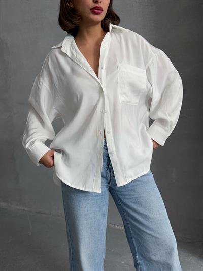 MODAL KUMAŞ SALAŞ TEK CEPLİ GÖMLEK BEYAZ