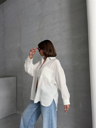 MODAL KUMAŞ SALAŞ TEK CEPLİ GÖMLEK BEYAZ