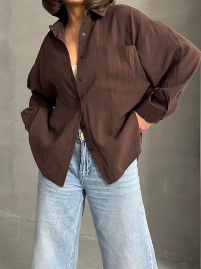 MODAL KUMAŞ SALAŞ TEK CEPLİ GÖMLEK KAHVERENGİ