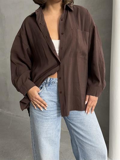 MODAL KUMAŞ SALAŞ TEK CEPLİ GÖMLEK KAHVERENGİ