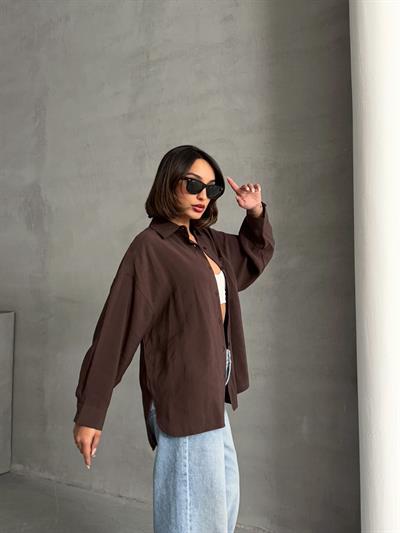 MODAL KUMAŞ SALAŞ TEK CEPLİ GÖMLEK KAHVERENGİ