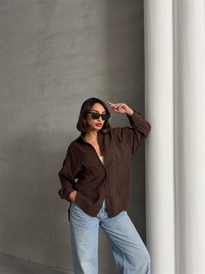 MODAL KUMAŞ SALAŞ TEK CEPLİ GÖMLEK KAHVERENGİ