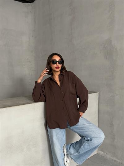 MODAL KUMAŞ SALAŞ TEK CEPLİ GÖMLEK KAHVERENGİ