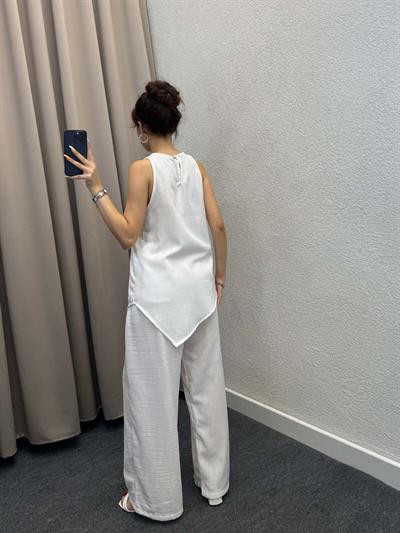 Monica Beyaz Keten Takım