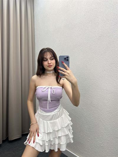 Mykonos Beyaz Fırfırlı Etek