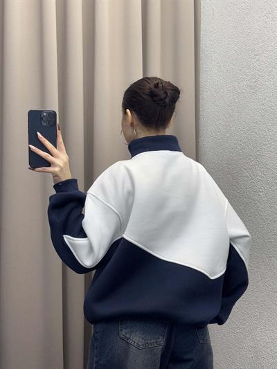 New York Nakışlı Lacivert Sweatshirt