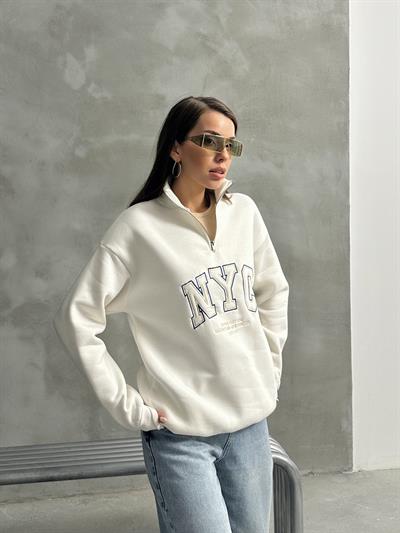 NYC NAKIŞ İŞLEMELİ SWEATSHIRT BEYAZ