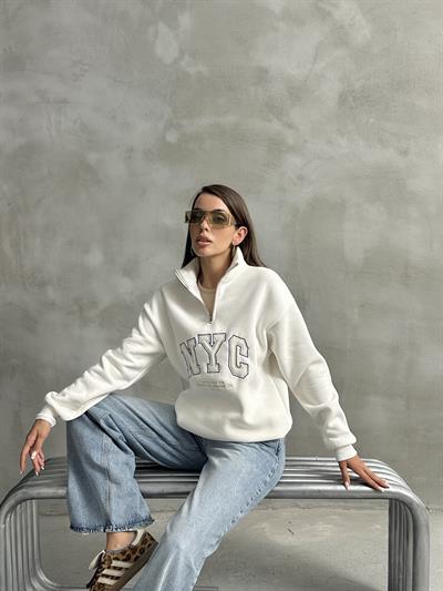 NYC NAKIŞ İŞLEMELİ SWEATSHIRT BEYAZ