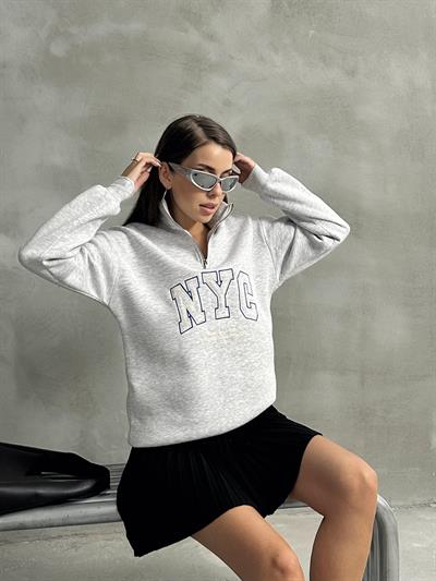 NYC NAKIŞ İŞLEMELİ SWEATSHIRT GRİ