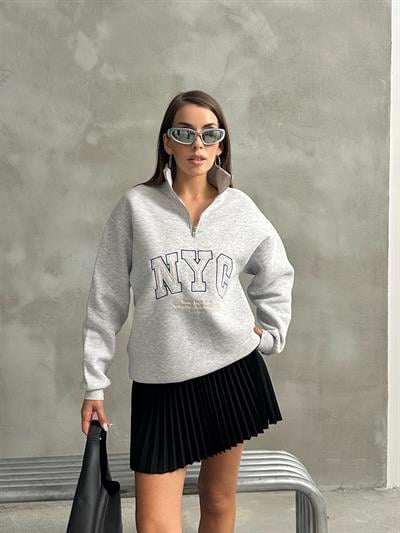NYC NAKIŞ İŞLEMELİ SWEATSHIRT GRİ